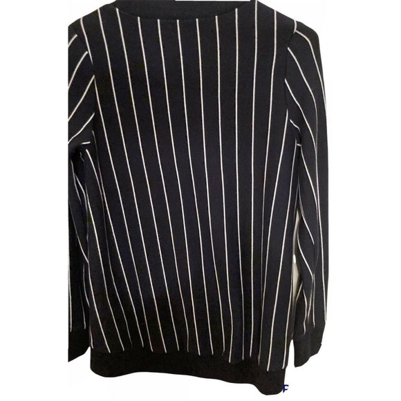 Graniph Lady F Black & White Stripe Long Sleeve Top Hi-Low Hem Medium Women’s - Picture 3 of 5